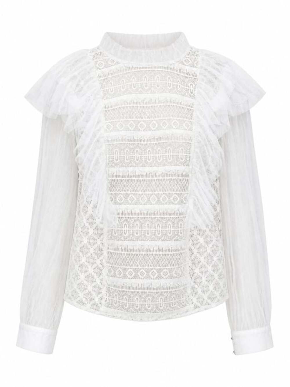 Delicate White Lace Ruffle Blouse